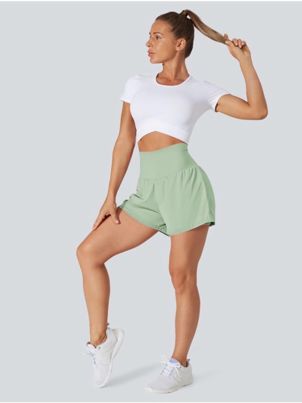 HALARA High-Waist Sage Green Athletic Shorts NWT Small Built in bike shorts